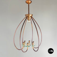 Load image into Gallery viewer, Chandelier in copper and glass, 1940s