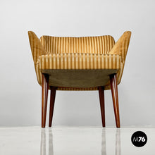 Load image into Gallery viewer, Striped fabric and wood armchairs, 1950s