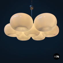 将图片加载到图库查看器,Opaline glass and metal chandelier, 1970s