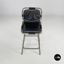 将图片加载到图库查看器,Stools in metal and black leather, 1970s