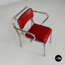 画像をギャラリービューアに読み込む, Chairs in metal and red faux leather, 1930s