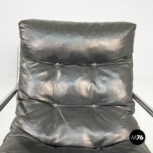 将图片加载到图库查看器,Armchairs in metal and black synthetic leather, 1970s