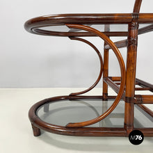 画像をギャラリービューアに読み込む, Double-shelf coffee table in smoked glass and dark bamboo, 1960s