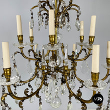 画像をギャラリービューアに読み込む, Glass drop chandelier with brass structure, 1900-1950s