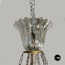 画像をギャラリービューアに読み込む, Glass and brass chandelier, 1930s