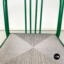 画像をギャラリービューアに読み込む, Green metal and grey straw chairs, 1980s