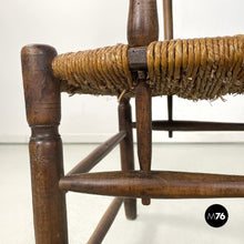 Load image into Gallery viewer, Wood and straw chair with armrests, late 1800s