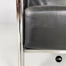 将图片加载到图库查看器,Black leather and steel armchair, 1980s