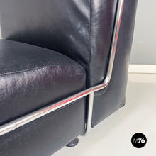 画像をギャラリービューアに読み込む, Armchair in black leather and metal, 1980s