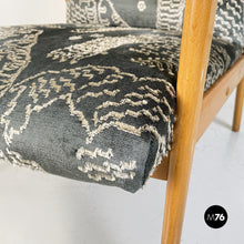 Load image into Gallery viewer, Armchair in wood, green and white velvet, 1960s