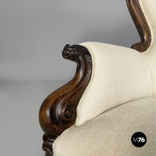 Load image into Gallery viewer, Armchairs in wood and white fabric, 1930s