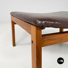 Load image into Gallery viewer, Poufs in brown leather and wood, 1960s