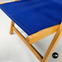 画像をギャラリービューアに読み込む, Deck chair in blue fabric and wood by Fratelli Reguitti, 1960s