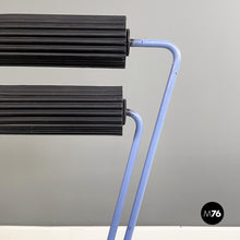 将图片加载到图库查看器,Chairs in blue metal, black wood and black rubber, 1980s