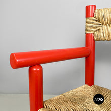 Charger l'image dans la galerie, Chairs with armrests in red wood and straw, 1970s