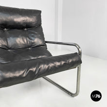 将图片加载到图库查看器,Armchairs in metal and black synthetic leather, 1970s