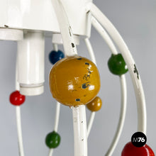 画像をギャラリービューアに読み込む, White iron chandelier with colored spheres, 1940s