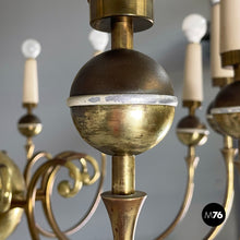 将图片加载到图库查看器,Chandelier in brass and white metal, 1950s