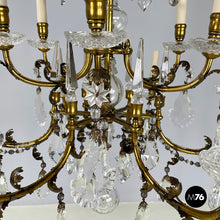 画像をギャラリービューアに読み込む, Glass drop chandelier with brass structure, 1900-1950s