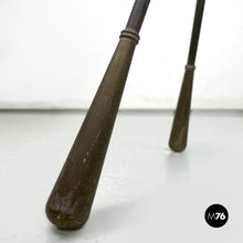 Load image into Gallery viewer, Brass and light blue and yellow metal floor ashtray, 1950s