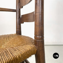 Load image into Gallery viewer, Wood and straw chair with armrests, late 1800s