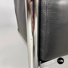 将图片加载到图库查看器,Black leather and steel armchair, 1980s