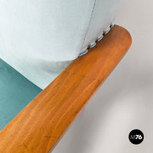 Load image into Gallery viewer, Armchairs in light blue and wood, 1950s