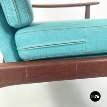 画像をギャラリービューアに読み込む, Armchairs in light blue fabric and wood, 1960s