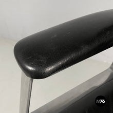将图片加载到图库查看器,Office armchair in black leather and metal, 1980s