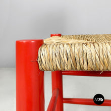 将图片加载到图库查看器,Chairs in red wood and straw, 1970s
