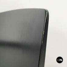 将图片加载到图库查看器,Chairs in black wood and brown leather, 1980s