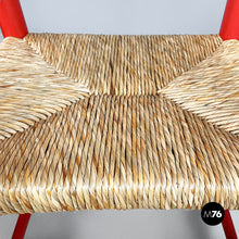 Charger l'image dans la galerie, Chairs with armrests in red wood and straw, 1970s