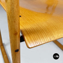 Load image into Gallery viewer, Chairs with armrests in wood and black metal, 1970s
