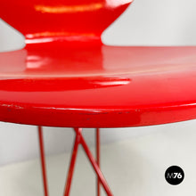 Load image into Gallery viewer, Stools in wood and red metal, 1980s
