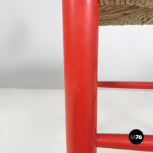 Load image into Gallery viewer, Stool in red wood and straw, 1970s