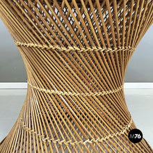 Load image into Gallery viewer, Round dining table in glass and rattan, 1960s