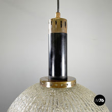 Charger l'image dans la galerie, Chandelier in molded glass, brass and metal, 1950s