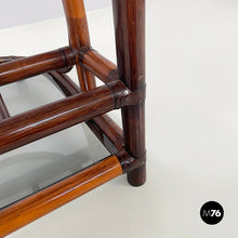 画像をギャラリービューアに読み込む, Double-shelf coffee table in smoked glass and dark bamboo, 1960s