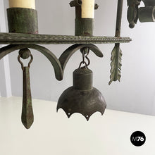 Charger l'image dans la galerie, Chandelier with eight lights in wrought iron, 1930s