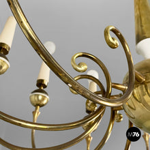 将图片加载到图库查看器,Chandelier in brass and white metal, 1950s