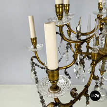画像をギャラリービューアに読み込む, Glass drop chandelier with brass structure, 1900-1950s