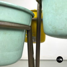 Load image into Gallery viewer, Brass and light blue and yellow metal floor ashtray, 1950s