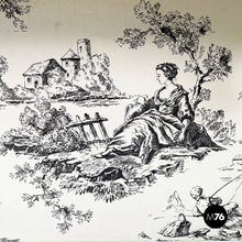 Load image into Gallery viewer, Fire screen in black and white fabric and wood, early 1900s