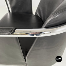 将图片加载到图库查看器,Black leather and steel armchair, 1980s