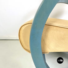 Load image into Gallery viewer, Armchair in beige leather and light blue wood, 1980s