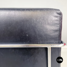 画像をギャラリービューアに読み込む, Armchair in black leather and metal, 1980s