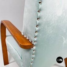 Load image into Gallery viewer, Armchairs in light blue and wood, 1950s