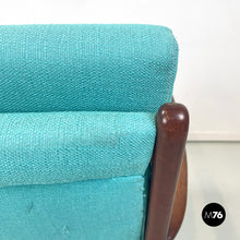 画像をギャラリービューアに読み込む, Armchairs in light blue fabric and wood, 1960s
