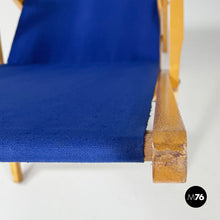 画像をギャラリービューアに読み込む, Deck chair in blue fabric and wood by Fratelli Reguitti, 1960s