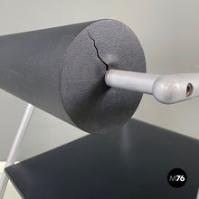 将图片加载到图库查看器,Chair in gray metal, black rubber and wood, 1980s